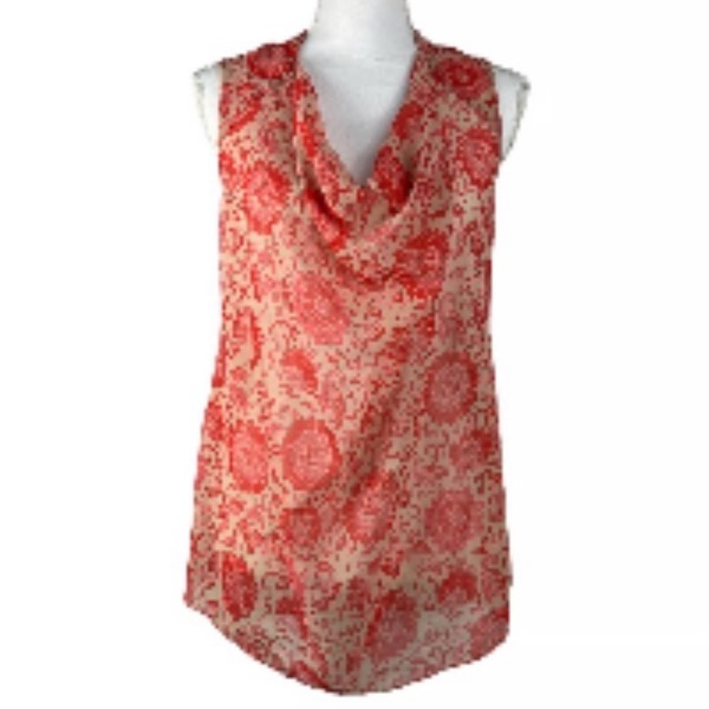 CAbi Orange Floral Sleeveless Blouse